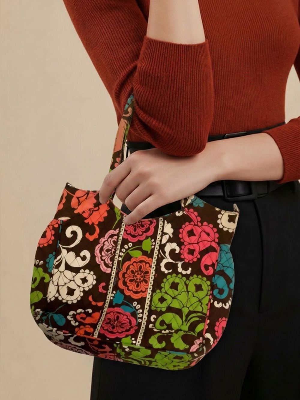 Vera Bradley Brown and Pink Quilted Tote Bag